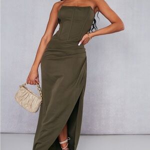 PrettyLittleThing Strapless Olive Set